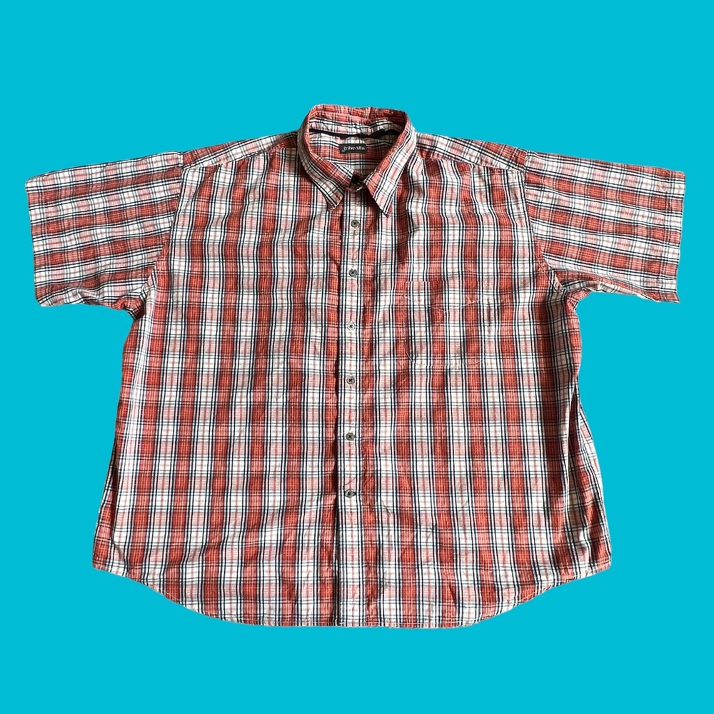 St. John's Bay Button Shirt Casual Red White Plaid 100% Cotton Men Size XXL